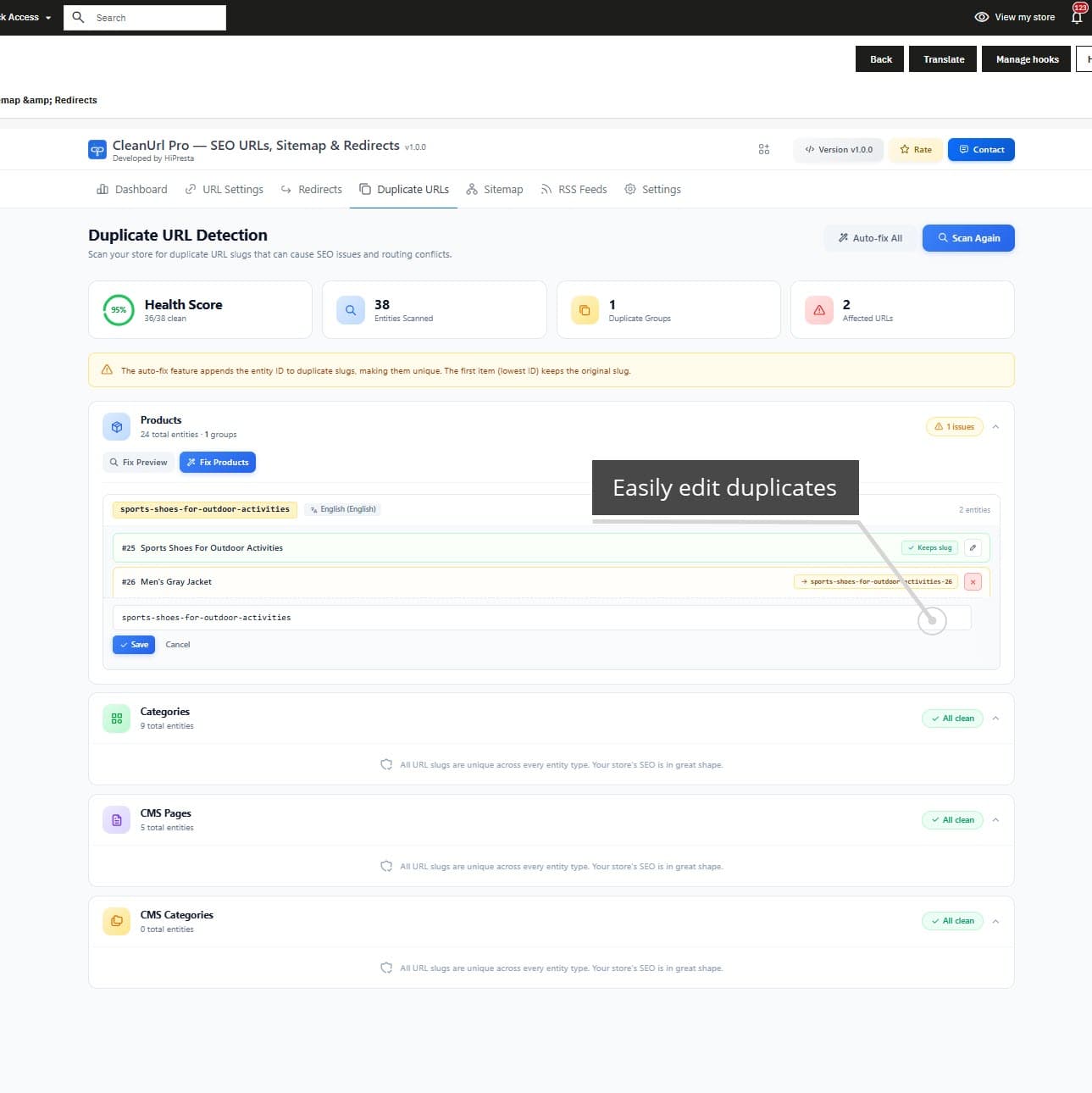 CleanUrl Pro — SEO URLs, Sitemap & Redirects screenshot 3