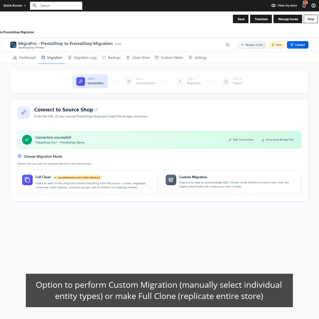MigraPro - PrestaShop to PrestaShop Migration screenshot 1