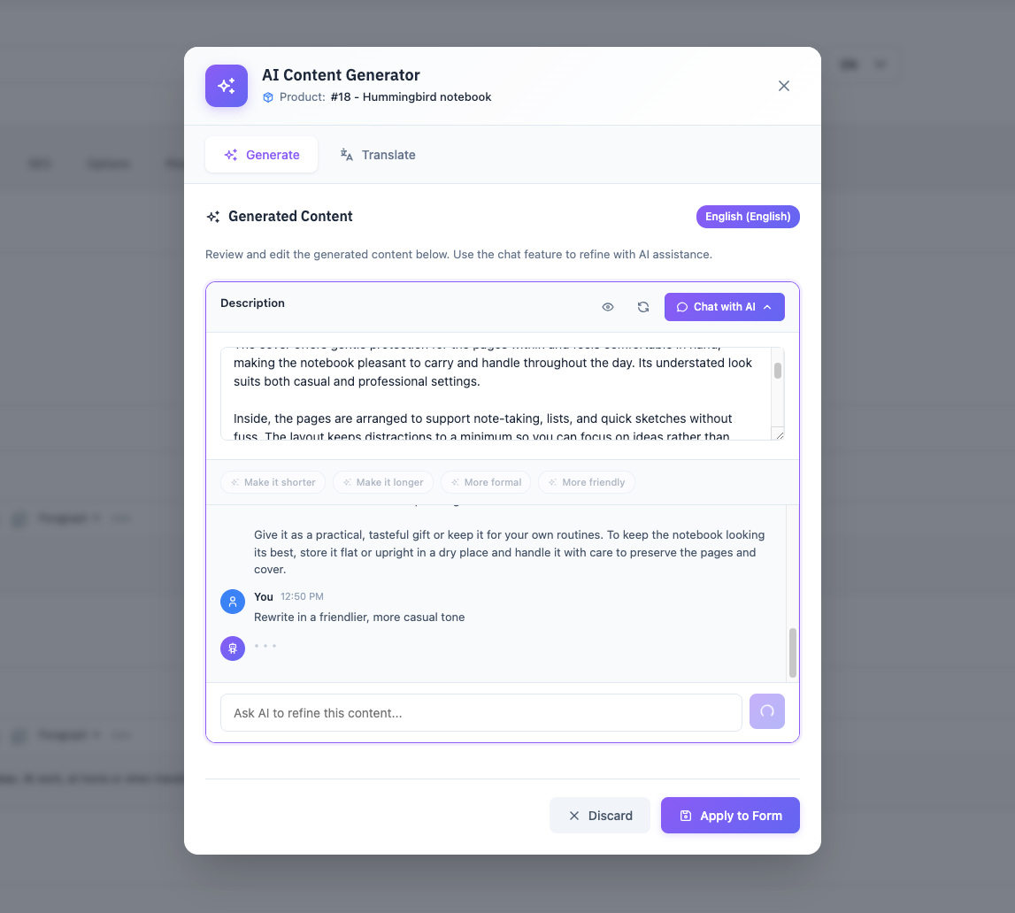 Chat Refinement screenshot
